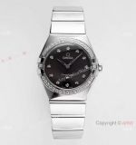 Swiss Copy Omega Constellation Gray Dial Diamond Bezel Watch 28mm Women
